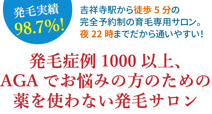 AGAでお悩みの方へ 内服薬を使わない 東京都吉祥寺駅から徒歩5分の完全予約制サロン